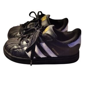 Adidas Originals Superstar Kids Black Gold Lace Up Sneakers Youth US 9K